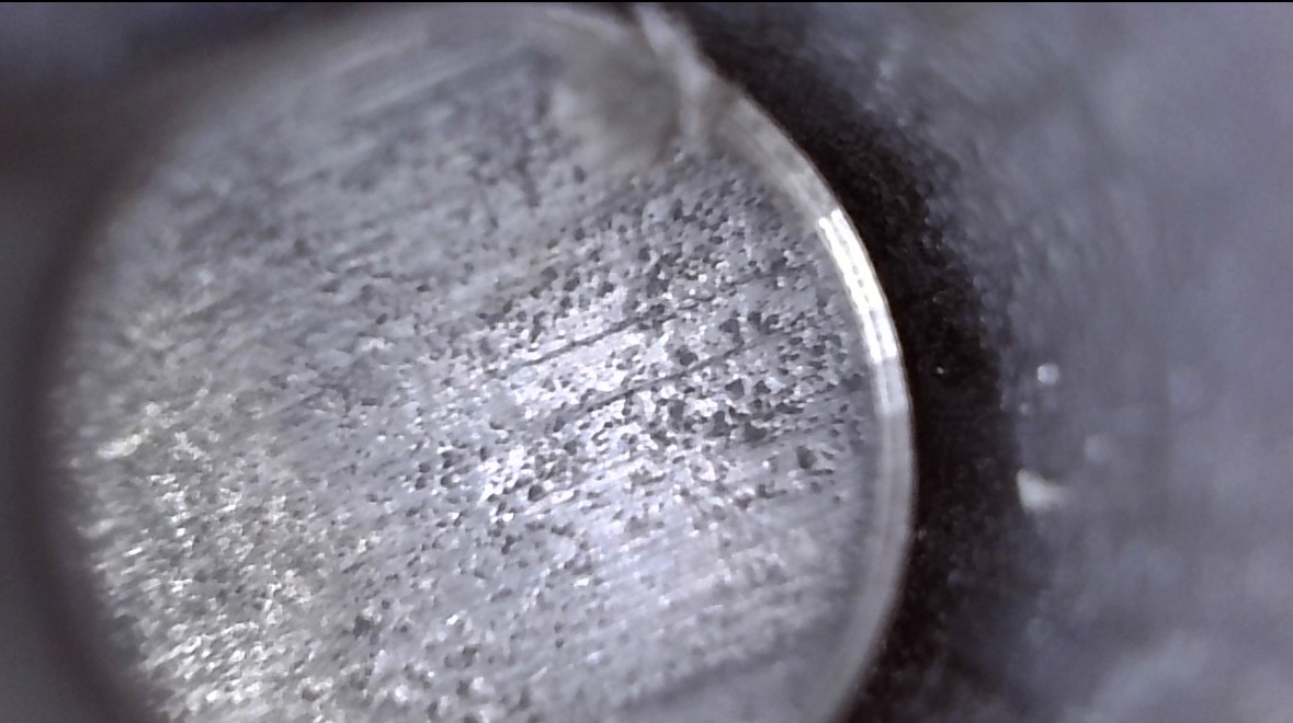 Borescope view of the Stevens 44 bore, frosted with light pitting