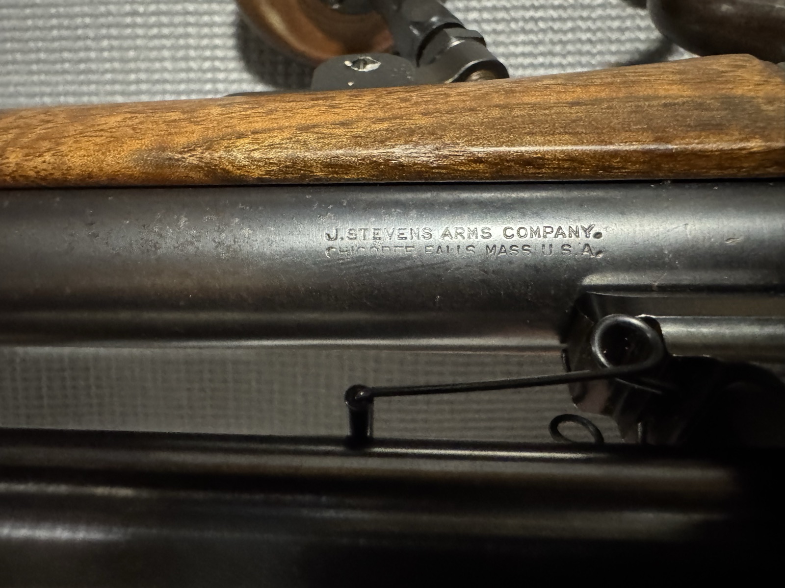 Barrel stamp reading J. Stevens Arms Company, Chicopee Falls, Mass. U.S.A.